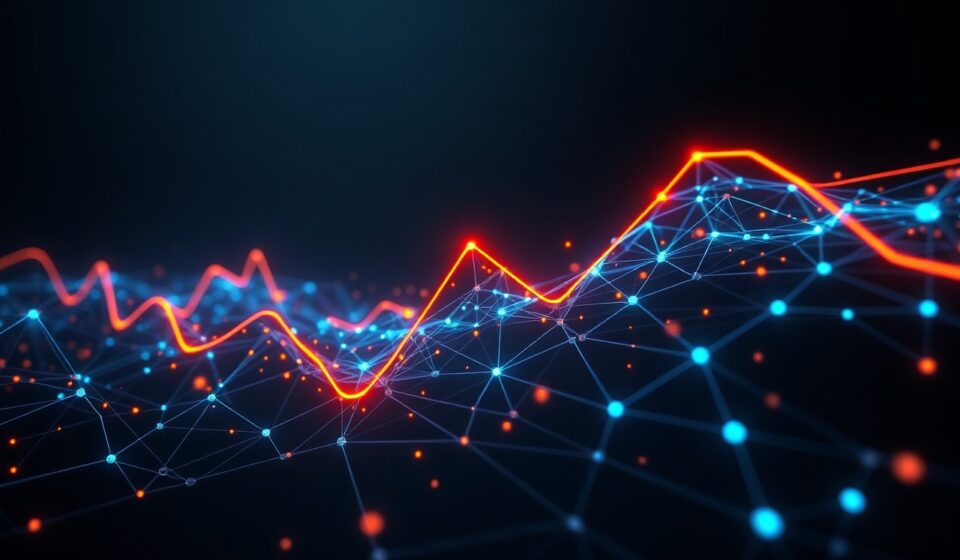График и блокчейн элементы Cardano на темном фоне